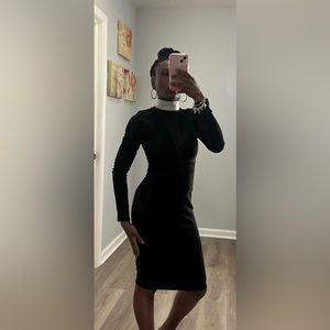 Black formal midi dress with sparkly collar